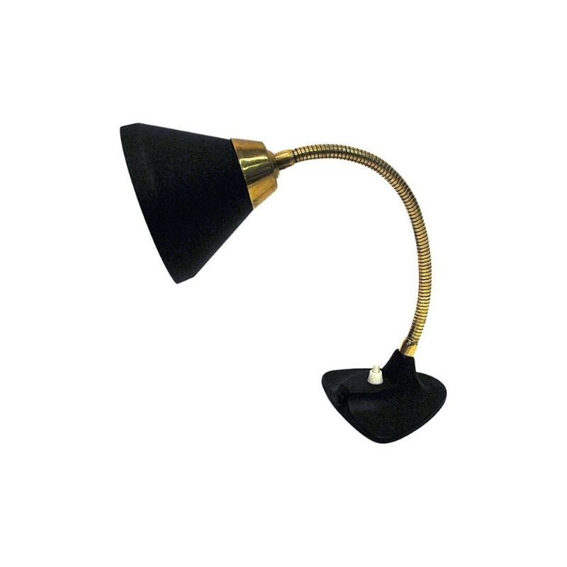 Black metal Table and Walllamp with brass neck by EWÅ Värnamo 1950s, Sweden