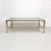 Brass Two-Tiered Coffee Table Hollywood Regency Gold Smoked Glass 1970s Glamour