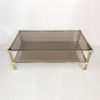 Brass Two-Tiered Coffee Table Hollywood Regency Gold Smoked Glass 1970s Glamour
