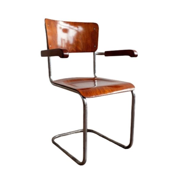 Functionalist Wooden Chrome Chair S43F designed by Mart Stam for Thonet, 1930 Functionalist Wooden Chrome Chair S43F designed by Mart Stam for Thonet, 1930