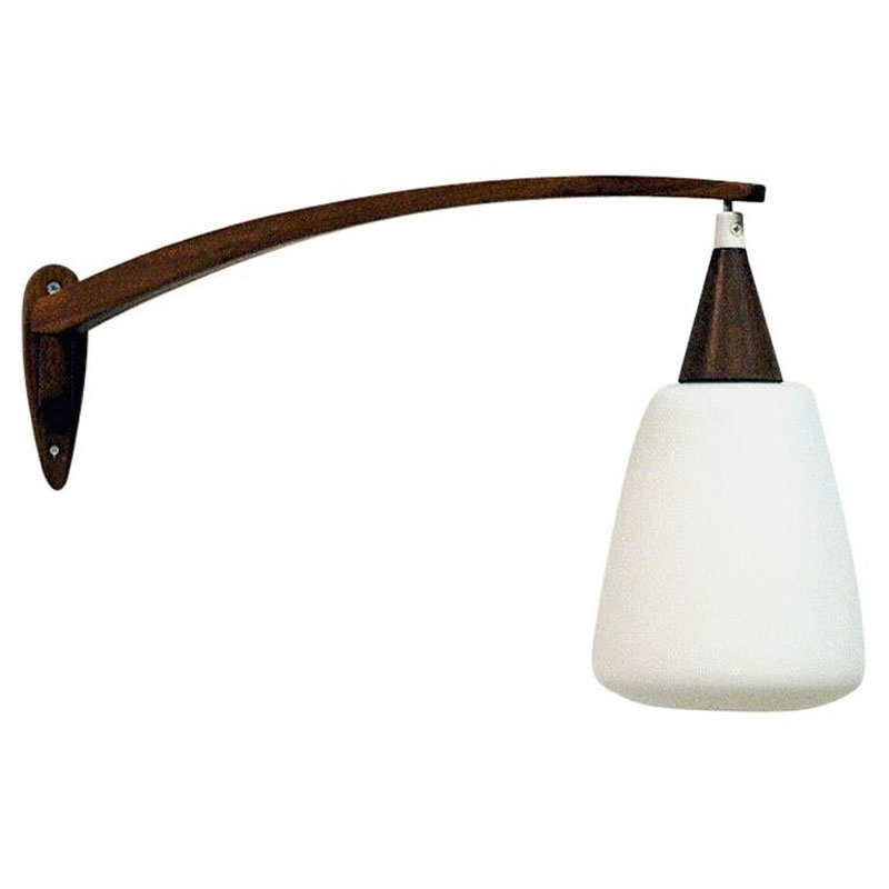 Wall lamp of teak and opaline glass Sweden 1950s