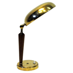 Swedish Brass and Oak Tablelamp by EOS, Nässjö 1940s
