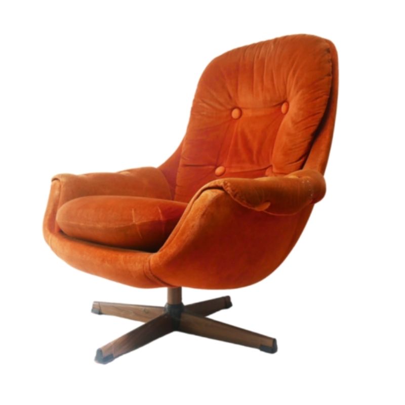 1960’s mid century orange swivel armchair by Lystolet (2 available)
