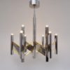 Sciolari chandelier `Chevron` 9 lights brass & chrome, 1970`s ca, Italian Sciolari chandelier `Chevron` 9 lights brass & chrome, 1970`s ca, Italian