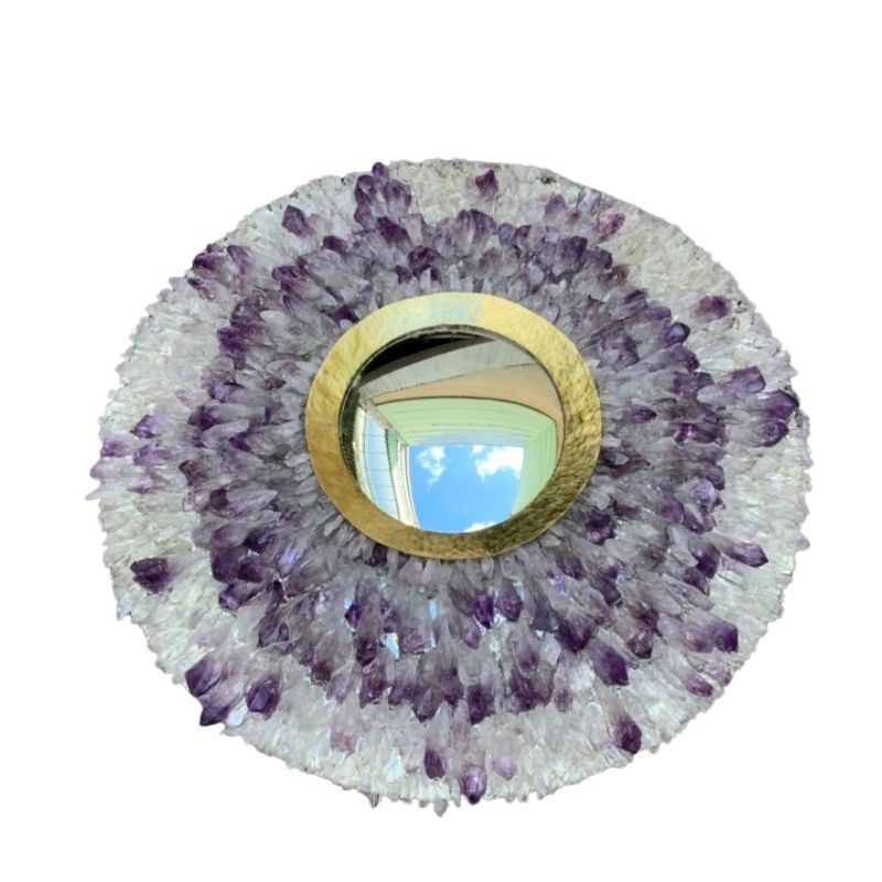 Circular mirror In amethyst, rock crystal