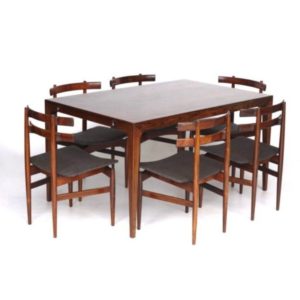 Vintage rosewood dining table and 6 chairs by Poul Hundevad, Denmark, 1960s