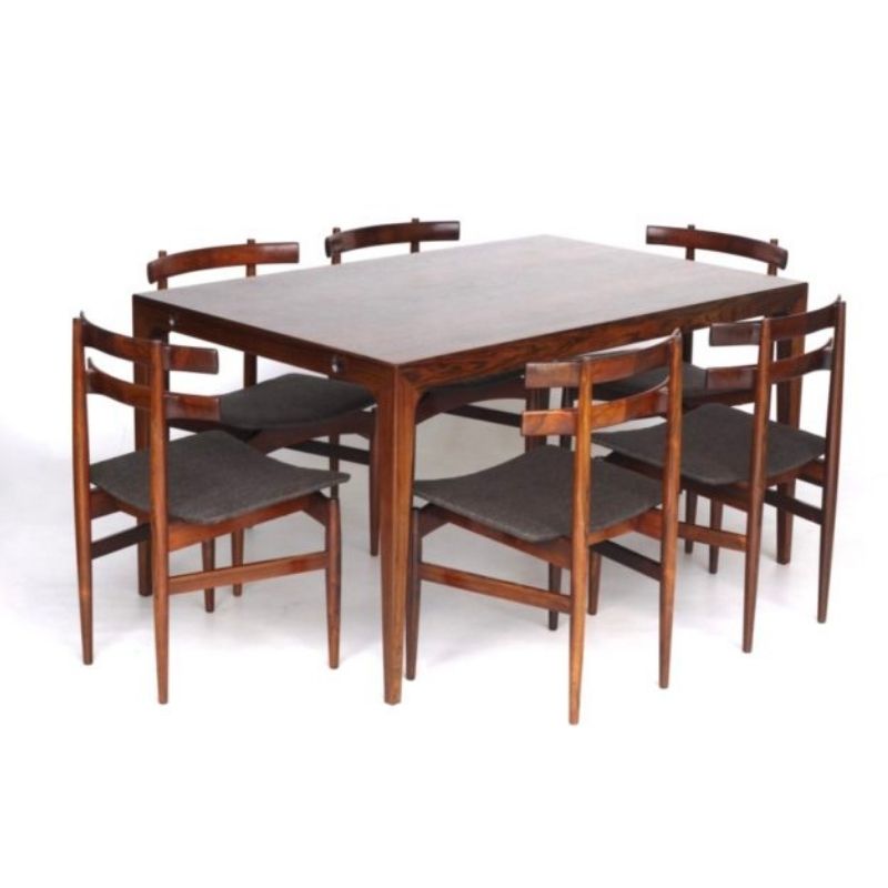 Vintage rosewood dining table and 6 chairs by Poul Hundevad, Denmark, 1960s