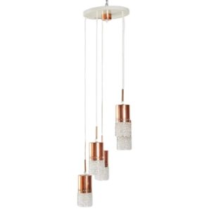 Glass shade pendant with cooper inlay