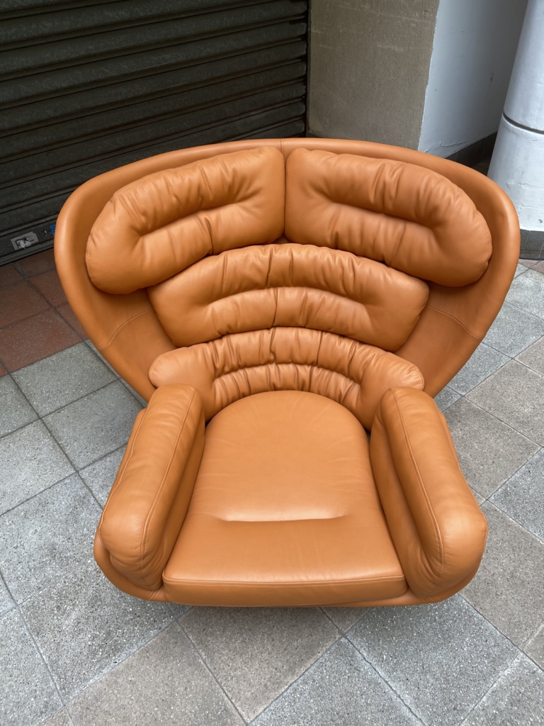 Joe Colombo Rare Elda Lounge Chair for Comfort, Italy, 1969, Cognac Leather