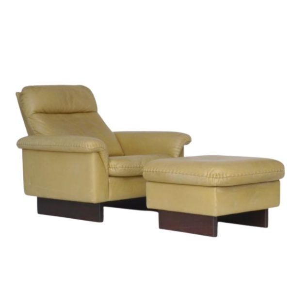 Large Vintage Adjustable Armchair and Footstool in the style of de Sede, 1970s, Set of 2