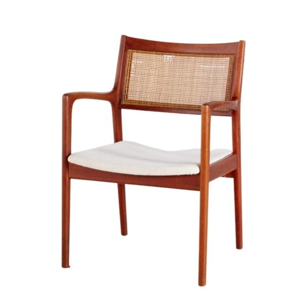 Teak armchair with wicker backrest