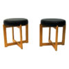 Scandinavian Oak taburette pair with black leatherette seats 1960s