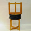 Scandinavian Oak taburette pair with black leatherette seats 1960s