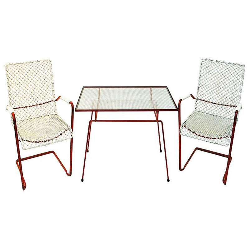 Swedish vintage garden set of Grythyttan table and lounge chairs 1950s