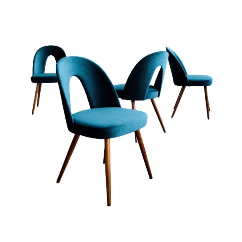 Blue Velvet Czechoslovak Dining Chairs by Antonín Šuman for Tatra nábytok, 1960s, Set of 4