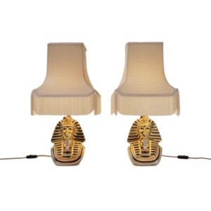 Tutankhamun lamp Vittorio Sabadin, a pair, Capodimonte Porcelain, gilt & hand painted,1980`s ca, Italy