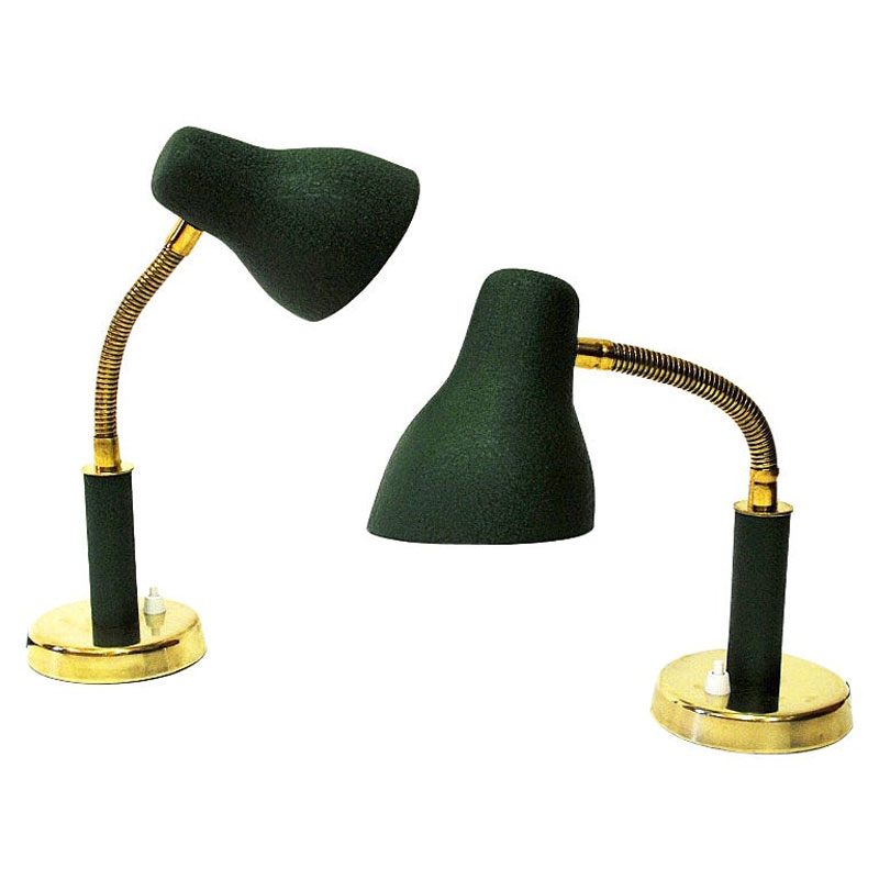 Green metal and brass table- and wall lamp pair from NK, Sweden 1950s