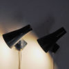 Blue metal cone shaped wall sconces pair by Asea - Sweden 1950s Blue metal cone shaped wall sconces pair by Asea - Sweden 1950s