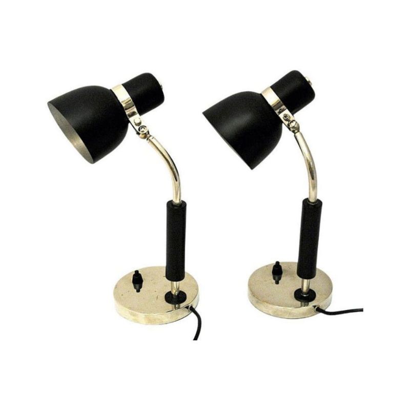 Black and classic pair of metal table lamps 1940s-Sweden