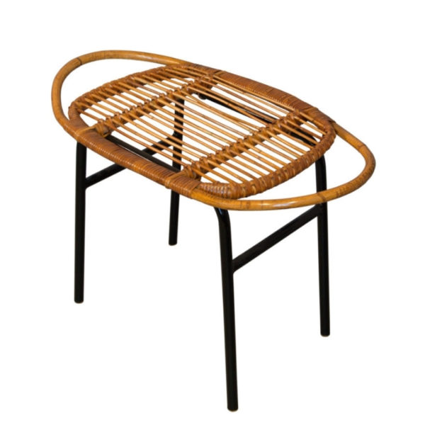 Mid Century Rattan Stool by Alan Fuchs for Experimental Housing Project Invalidovna in Prague