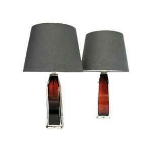 Red glass tablelamp pair by Carl Fagerlund for Orrefors, Sweden 1960s