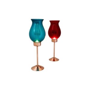 Swedish Candle holder pair with coloured glassdomes by Gnosjö Konstmide 1960s