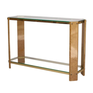 Vintage Italian Maple wood and Brass Console Table. 1970s
