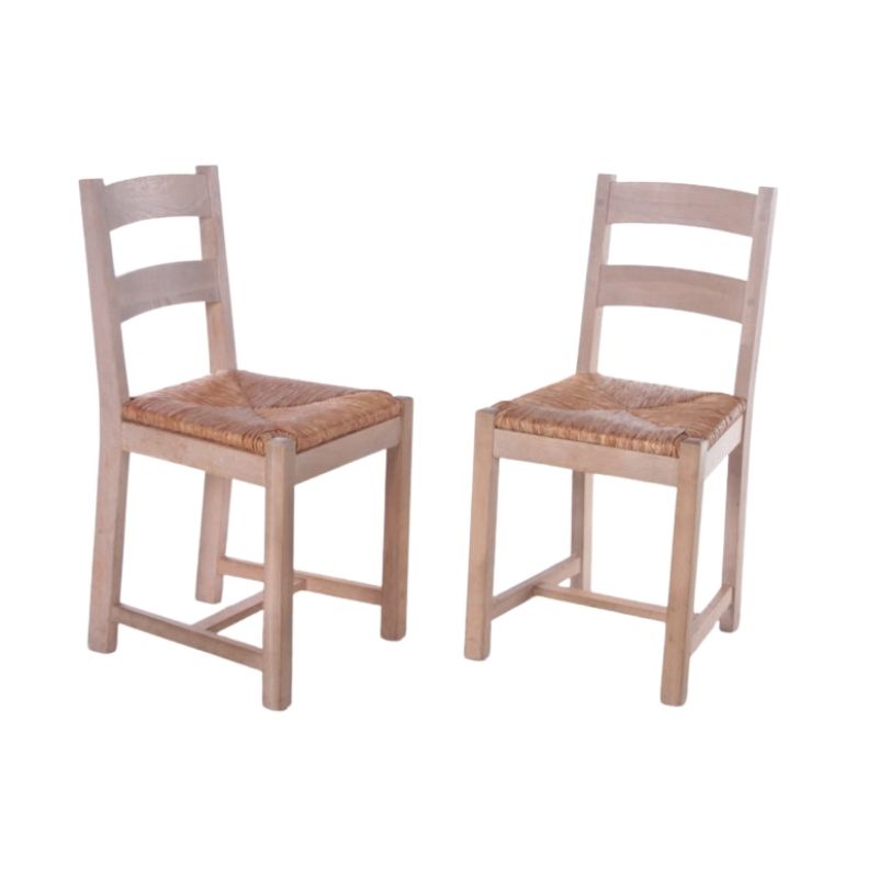 Set 2 Danish oak kitchen chairs with wicker seat, 1970s