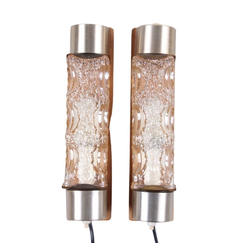 Vintage Danish Set of 2 Glass Wall Lamps, 1960s