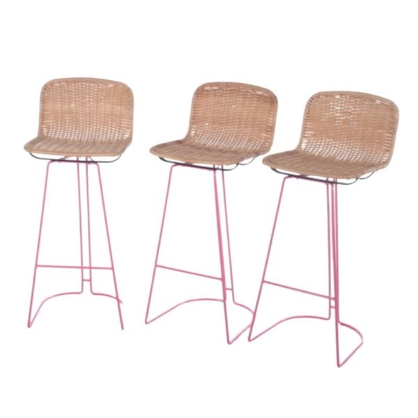 Italian set of 3 barstools made of cane and metal by Cidue, 1980s Italian set of 3 barstools made of cane and metal by Cidue, 1980s
