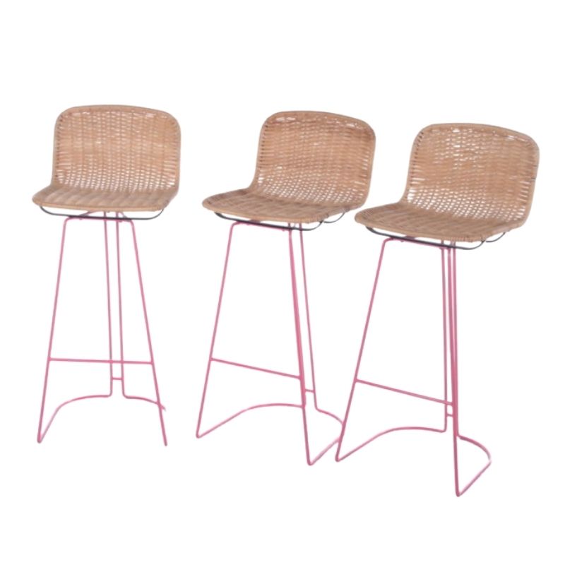 Italian set of 3 barstools made of cane and metal by Cidue, 1980s