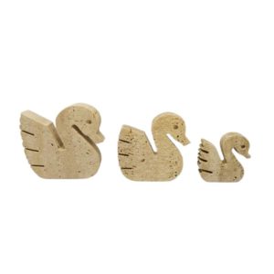 1970s Set of 3 Original Travertine Swans Sculptures by Enzo Mari for F.lli Mannelli.