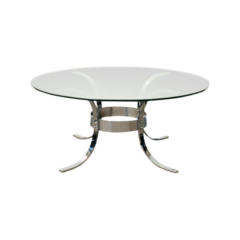 Chrome & glass round coffee table. Design Vintage 70s