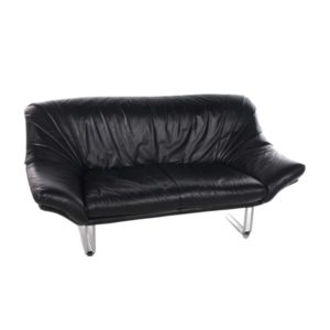 Italian Black leather Postmodern 2 seater sofa, 1970s
