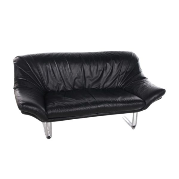 Italian Black leather Postmodern 2 seater sofa, 1970s