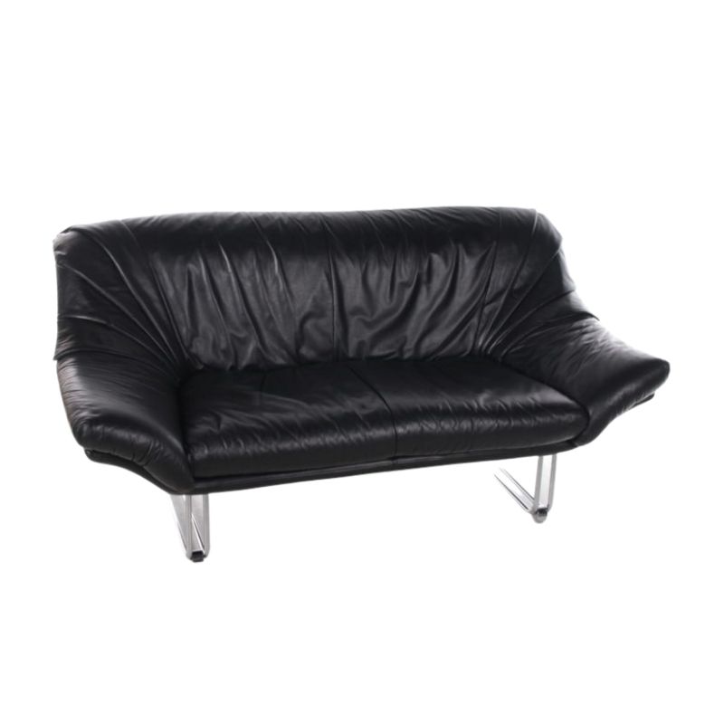 Italian Black Leather Postmodern 2, Modern Black Leather And Chrome Sofa