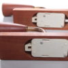Set of Teak wooden Danish design wall lamps with original shade, 1960.