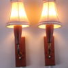 Set of Teak wooden Danish design wall lamps with original shade, 1960.