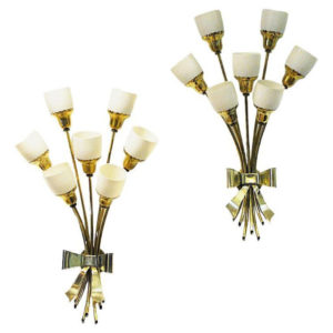Vintage bouquet modern design brass wall lamp pair from the 1940s