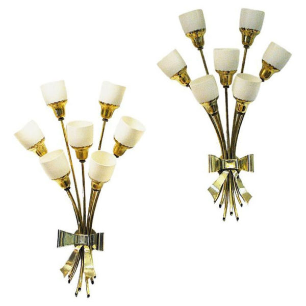 Vintage bouquet modern design brass wall lamp pair from the 1940s Vintage bouquet modern design brass wall lamp pair from the 1940s