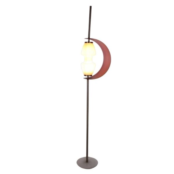 Vintage Designer French Floor Lamp with Wooden Lamella, 1960s Vintage Designer French Floor Lamp with Wooden Lamella, 1960s