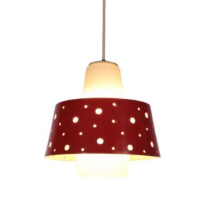 Vintage Hanging lamp with glass and metal 1950s