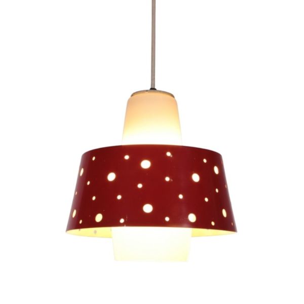 Vintage Hanging lamp with glass and metal 1950s