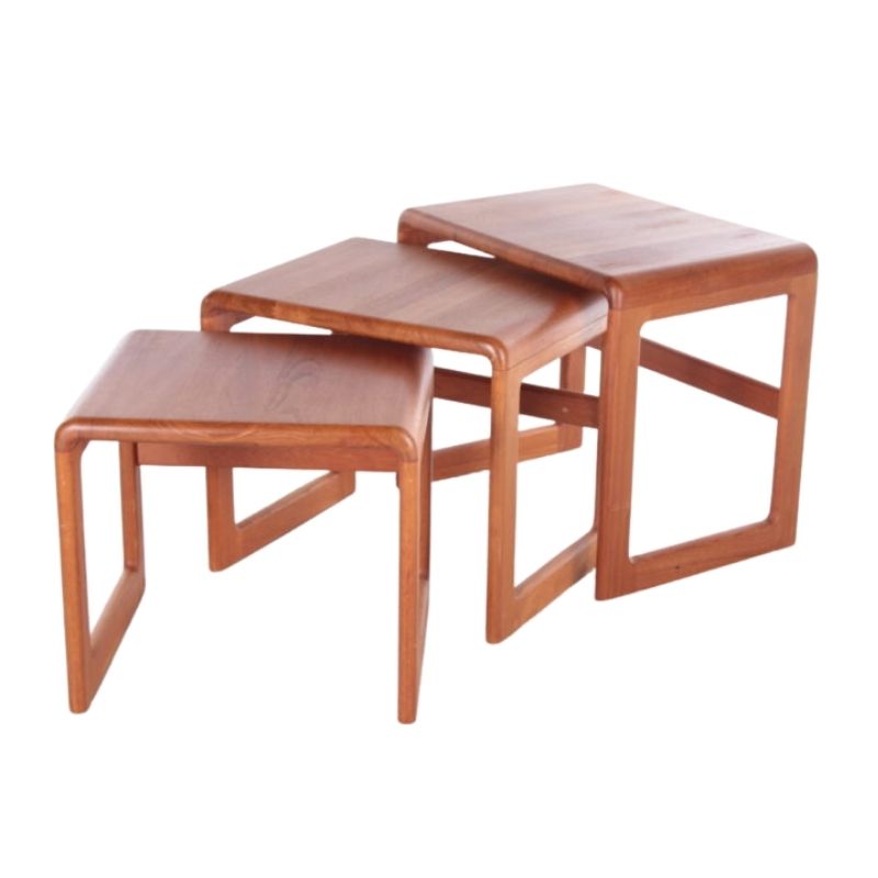 Vintage Set of 3 Dyrlund side tables solid wood, 1960