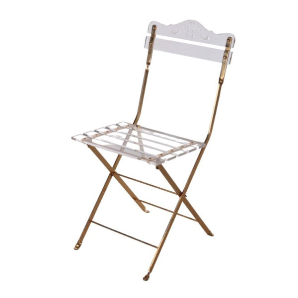 Hollywood Regency French plexiglass and gold-plated brass dining chair, 1970s