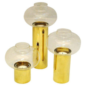 Norwegian vintage set of three Brass Candleholders by Colseth 1960s