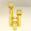 Scandinavian vintage set of three Brass Candleholders with glass shades 1960s