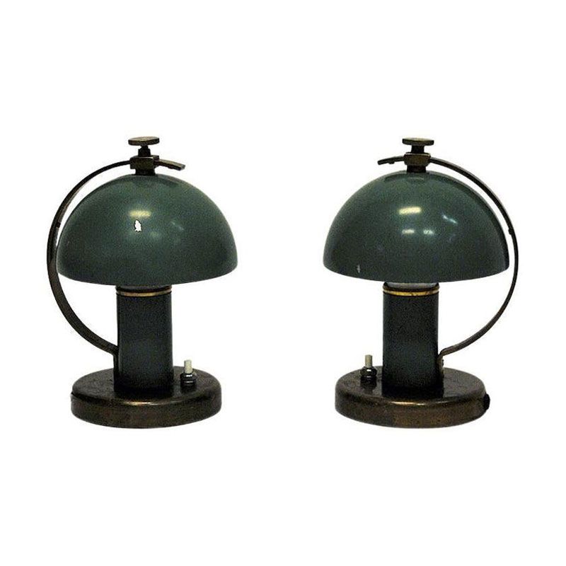Green metal table lamp pair by Erik Tidstrand for NK, Sweden 1930s
