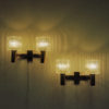 Brass wall lamp pair with crystal glass by Carl Fagerlund for Orrefors, Sweden 1960s