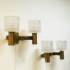 Brass wall lamp pair with crystal glass by Carl Fagerlund for Orrefors, Sweden 1960s